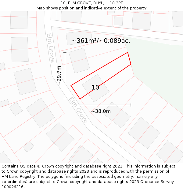 10, ELM GROVE, RHYL, LL18 3PE: Plot and title map