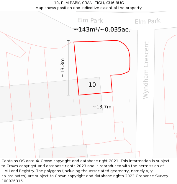 10, ELM PARK, CRANLEIGH, GU6 8UG: Plot and title map