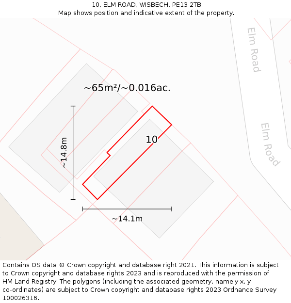 10, ELM ROAD, WISBECH, PE13 2TB: Plot and title map