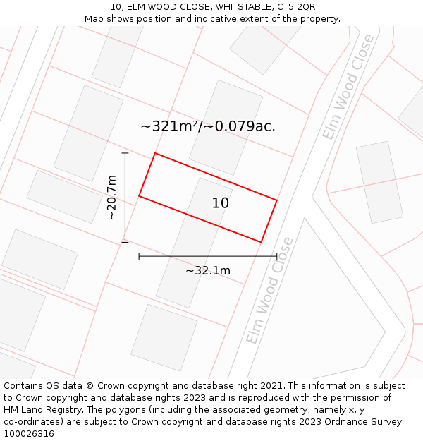 10, ELM WOOD CLOSE, WHITSTABLE, CT5 2QR: Plot and title map