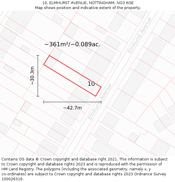 10, ELMHURST AVENUE, NOTTINGHAM, NG3 6GE: Plot and title map