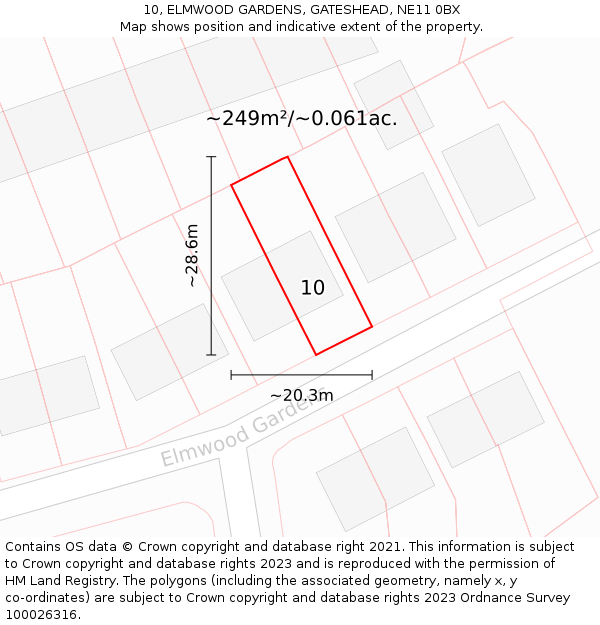 10, ELMWOOD GARDENS, GATESHEAD, NE11 0BX: Plot and title map