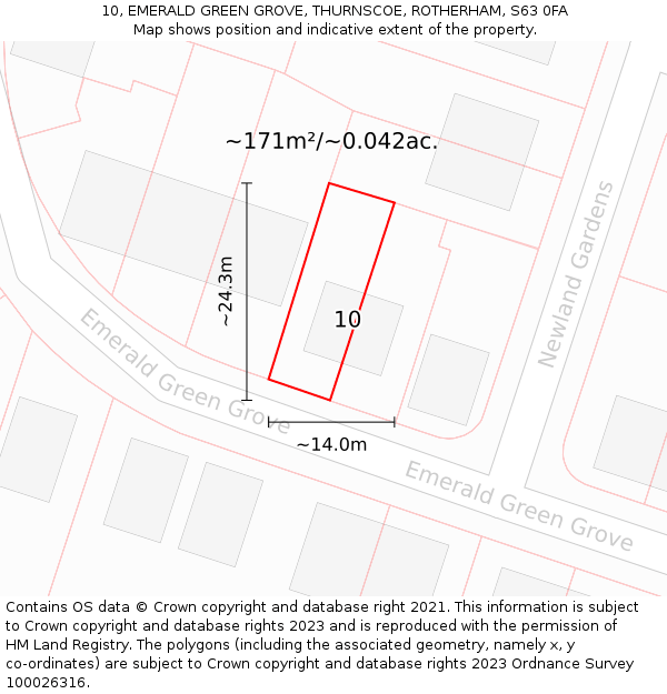 10, EMERALD GREEN GROVE, THURNSCOE, ROTHERHAM, S63 0FA: Plot and title map