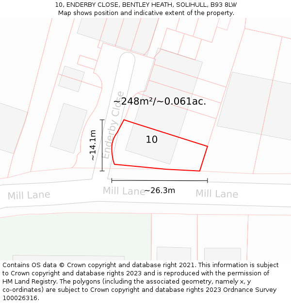 10, ENDERBY CLOSE, BENTLEY HEATH, SOLIHULL, B93 8LW: Plot and title map