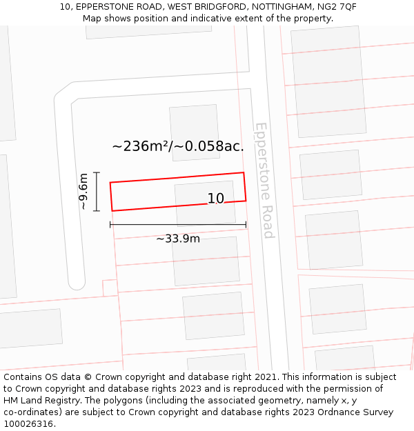 10, EPPERSTONE ROAD, WEST BRIDGFORD, NOTTINGHAM, NG2 7QF: Plot and title map