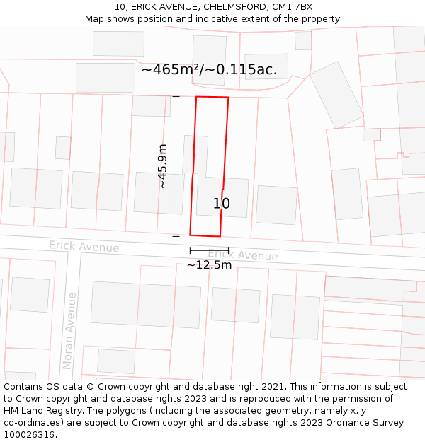 10, ERICK AVENUE, CHELMSFORD, CM1 7BX: Plot and title map