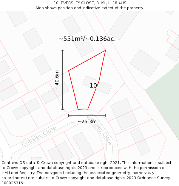 10, EVERSLEY CLOSE, RHYL, LL18 4US: Plot and title map