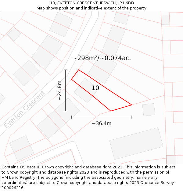 10, EVERTON CRESCENT, IPSWICH, IP1 6DB: Plot and title map