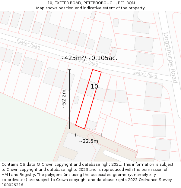 10, EXETER ROAD, PETERBOROUGH, PE1 3QN: Plot and title map