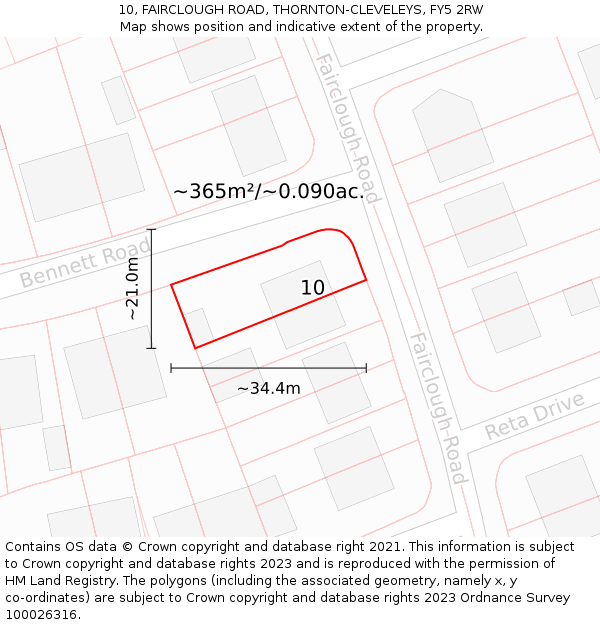 10, FAIRCLOUGH ROAD, THORNTON-CLEVELEYS, FY5 2RW: Plot and title map