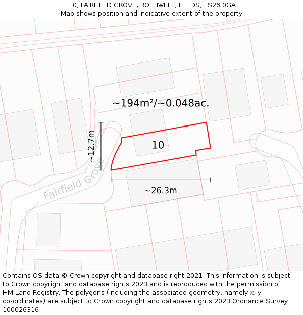 10, FAIRFIELD GROVE, ROTHWELL, LEEDS, LS26 0GA: Plot and title map