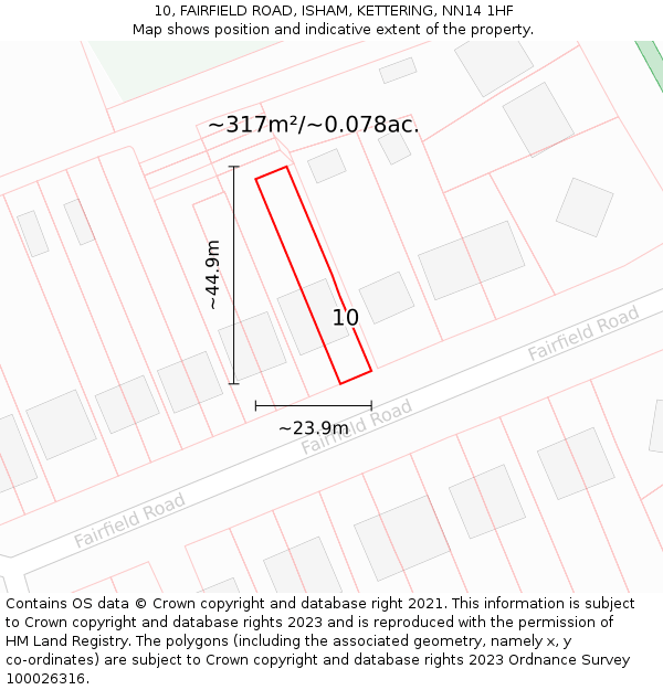 10, FAIRFIELD ROAD, ISHAM, KETTERING, NN14 1HF: Plot and title map