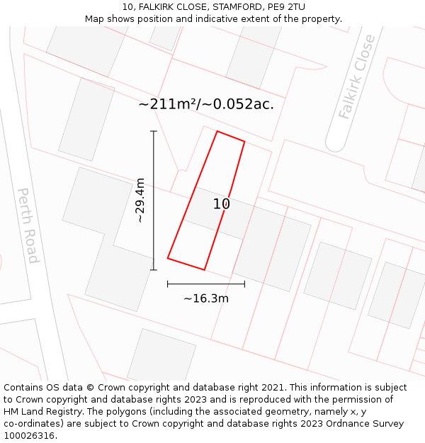 10, FALKIRK CLOSE, STAMFORD, PE9 2TU: Plot and title map