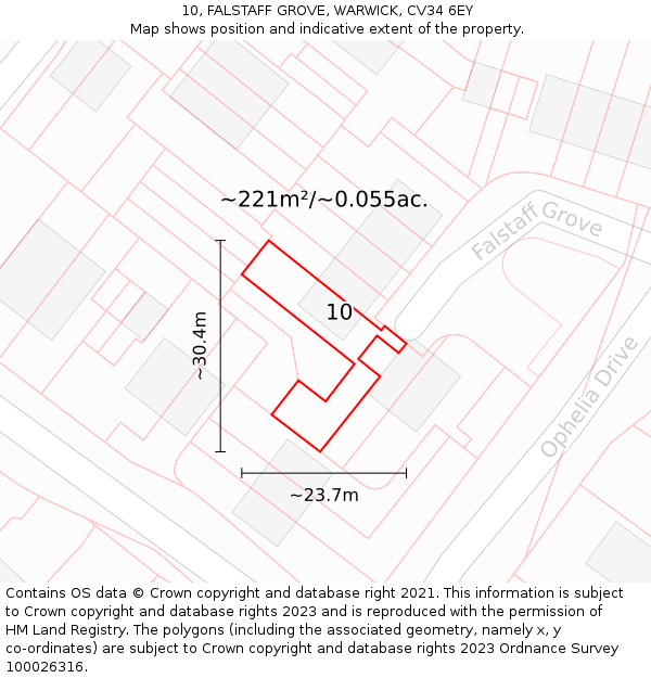 10, FALSTAFF GROVE, WARWICK, CV34 6EY: Plot and title map