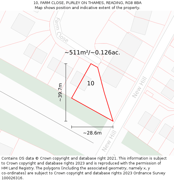 10, FARM CLOSE, PURLEY ON THAMES, READING, RG8 8BA: Plot and title map