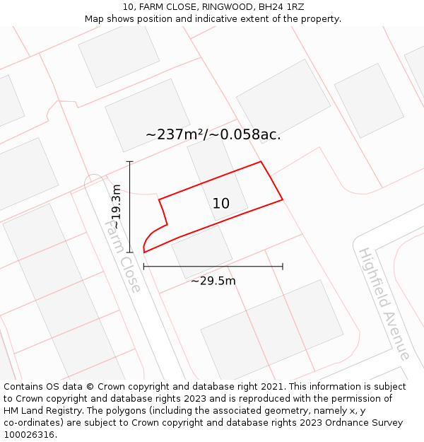 10, FARM CLOSE, RINGWOOD, BH24 1RZ: Plot and title map