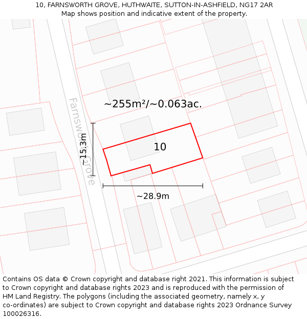 10, FARNSWORTH GROVE, HUTHWAITE, SUTTON-IN-ASHFIELD, NG17 2AR: Plot and title map