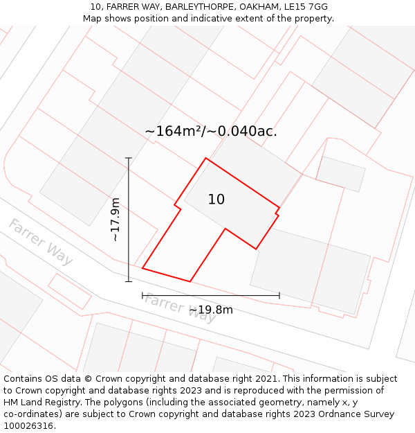 10, FARRER WAY, BARLEYTHORPE, OAKHAM, LE15 7GG: Plot and title map