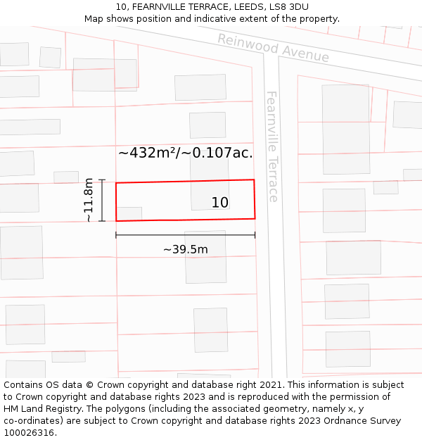 10, FEARNVILLE TERRACE, LEEDS, LS8 3DU: Plot and title map