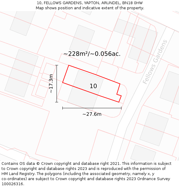 10, FELLOWS GARDENS, YAPTON, ARUNDEL, BN18 0HW: Plot and title map