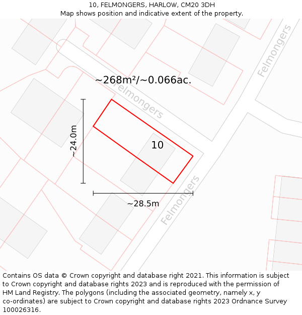 10, FELMONGERS, HARLOW, CM20 3DH: Plot and title map