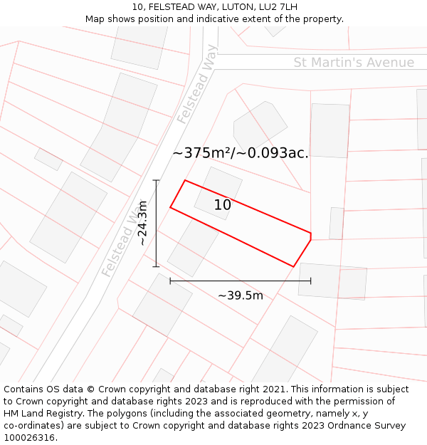 10, FELSTEAD WAY, LUTON, LU2 7LH: Plot and title map