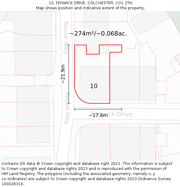 10, FENWICK DRIVE, COLCHESTER, CO1 2TN: Plot and title map