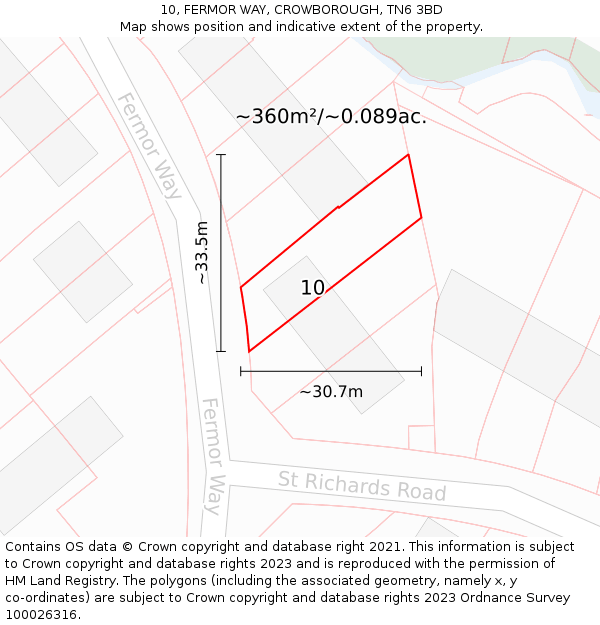 10, FERMOR WAY, CROWBOROUGH, TN6 3BD: Plot and title map