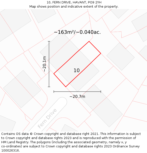 10, FERN DRIVE, HAVANT, PO9 2YH: Plot and title map