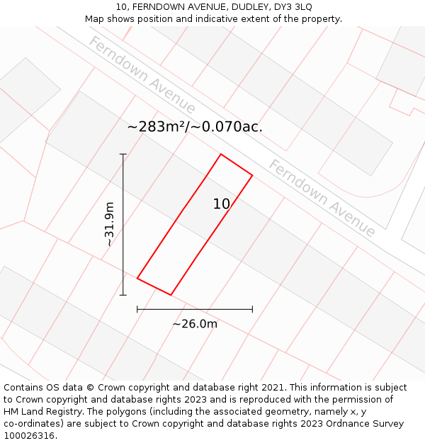 10, FERNDOWN AVENUE, DUDLEY, DY3 3LQ: Plot and title map