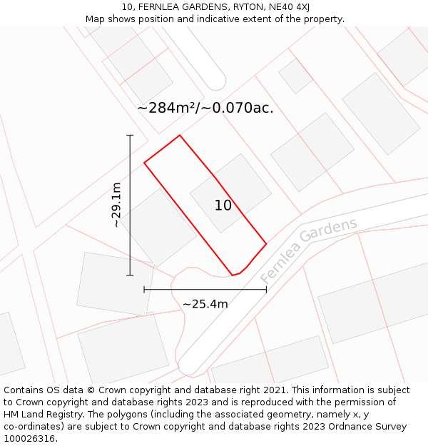 10, FERNLEA GARDENS, RYTON, NE40 4XJ: Plot and title map