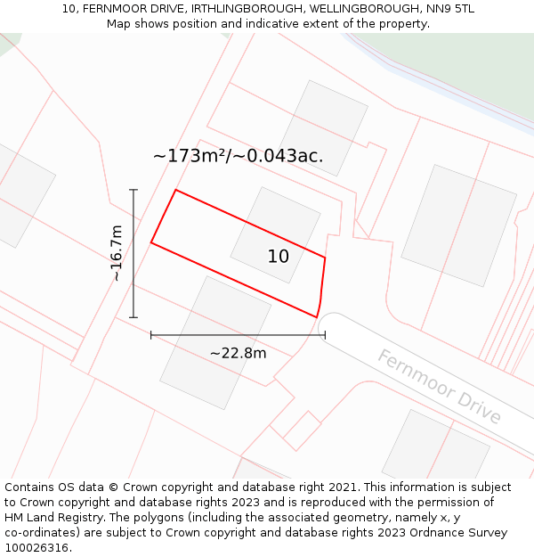 10, FERNMOOR DRIVE, IRTHLINGBOROUGH, WELLINGBOROUGH, NN9 5TL: Plot and title map