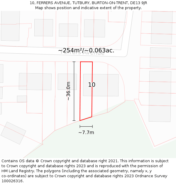 10, FERRERS AVENUE, TUTBURY, BURTON-ON-TRENT, DE13 9JR: Plot and title map