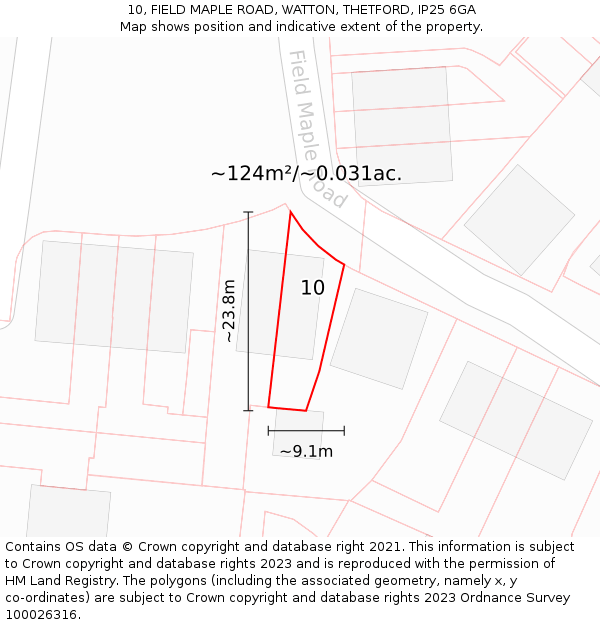 10, FIELD MAPLE ROAD, WATTON, THETFORD, IP25 6GA: Plot and title map