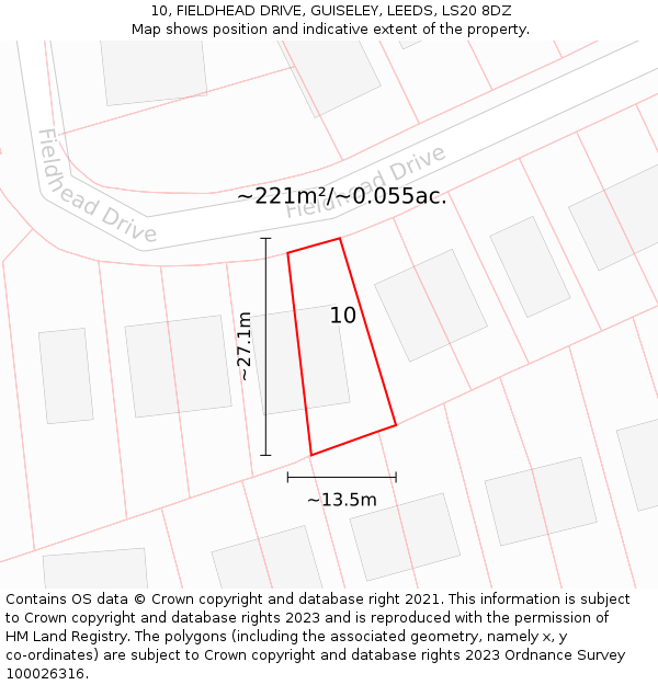 10, FIELDHEAD DRIVE, GUISELEY, LEEDS, LS20 8DZ: Plot and title map