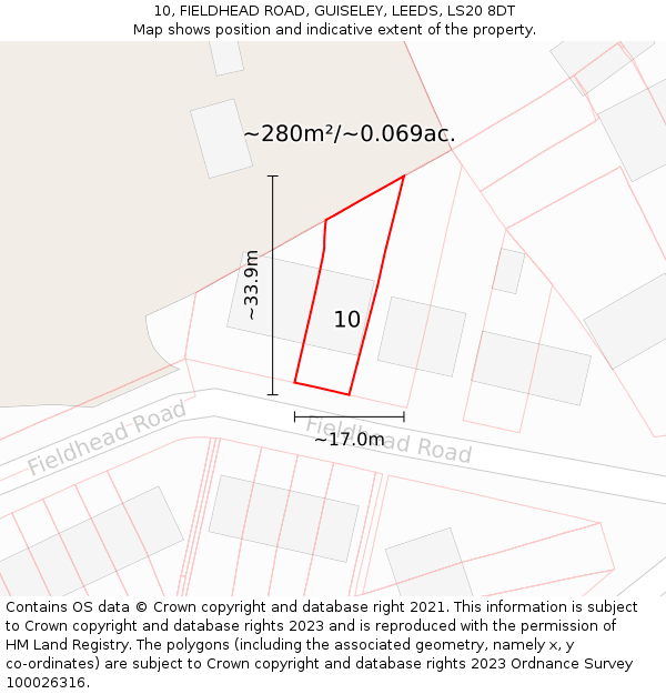 10, FIELDHEAD ROAD, GUISELEY, LEEDS, LS20 8DT: Plot and title map