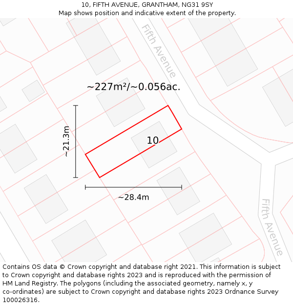 10, FIFTH AVENUE, GRANTHAM, NG31 9SY: Plot and title map