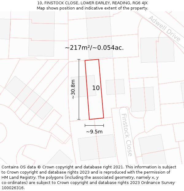 10, FINSTOCK CLOSE, LOWER EARLEY, READING, RG6 4JX: Plot and title map