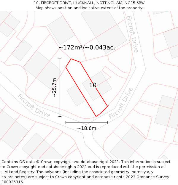 10, FIRCROFT DRIVE, HUCKNALL, NOTTINGHAM, NG15 6RW: Plot and title map