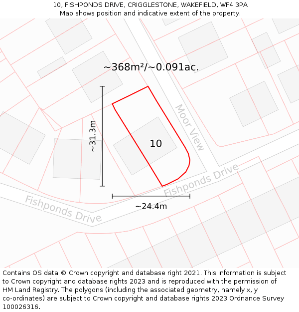 10, FISHPONDS DRIVE, CRIGGLESTONE, WAKEFIELD, WF4 3PA: Plot and title map