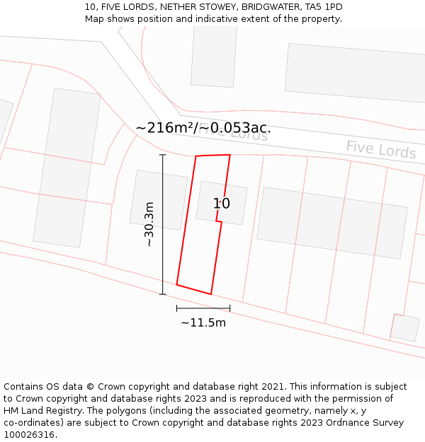 10, FIVE LORDS, NETHER STOWEY, BRIDGWATER, TA5 1PD: Plot and title map