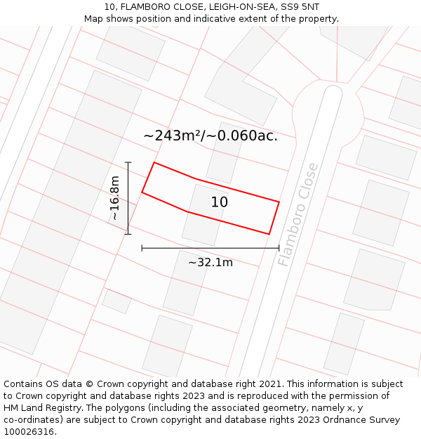 10, FLAMBORO CLOSE, LEIGH-ON-SEA, SS9 5NT: Plot and title map