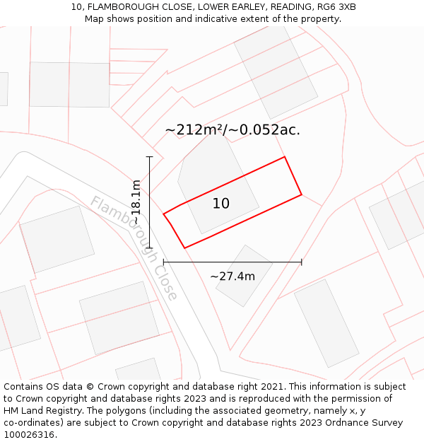 10, FLAMBOROUGH CLOSE, LOWER EARLEY, READING, RG6 3XB: Plot and title map