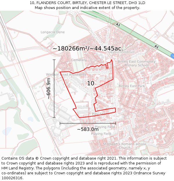 10, FLANDERS COURT, BIRTLEY, CHESTER LE STREET, DH3 1LD: Plot and title map