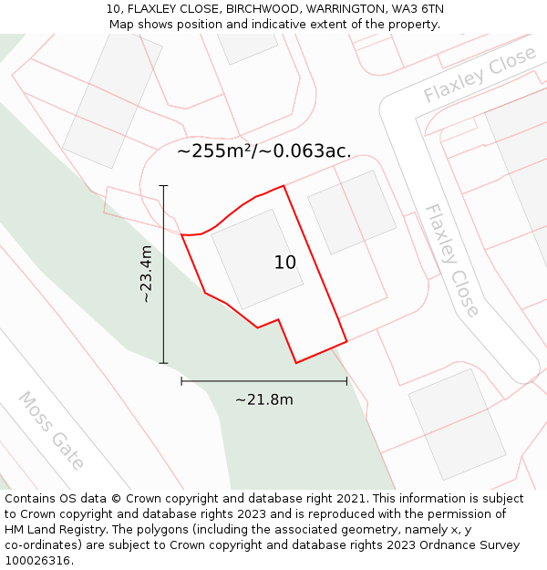 10, FLAXLEY CLOSE, BIRCHWOOD, WARRINGTON, WA3 6TN: Plot and title map