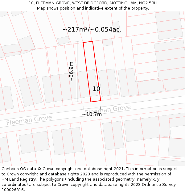 10, FLEEMAN GROVE, WEST BRIDGFORD, NOTTINGHAM, NG2 5BH: Plot and title map