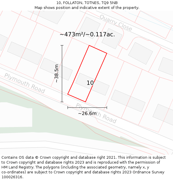 10, FOLLATON, TOTNES, TQ9 5NB: Plot and title map