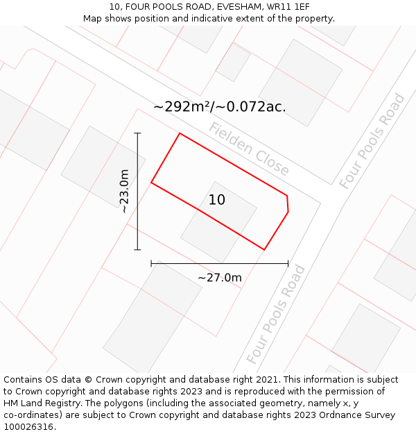 10, FOUR POOLS ROAD, EVESHAM, WR11 1EF: Plot and title map