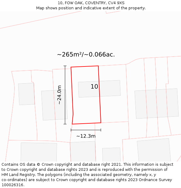 10, FOW OAK, COVENTRY, CV4 9XS: Plot and title map