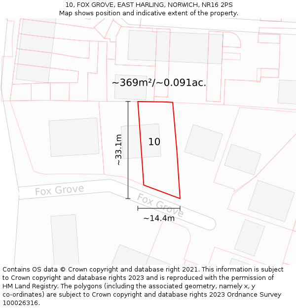 10, FOX GROVE, EAST HARLING, NORWICH, NR16 2PS: Plot and title map